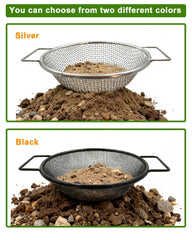 AireKouzia sifter in use with gardener shaking to speed soil screening and reduce strain