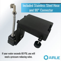 Airlie close-up of stainless steel hose extension demonstrating kink resistance