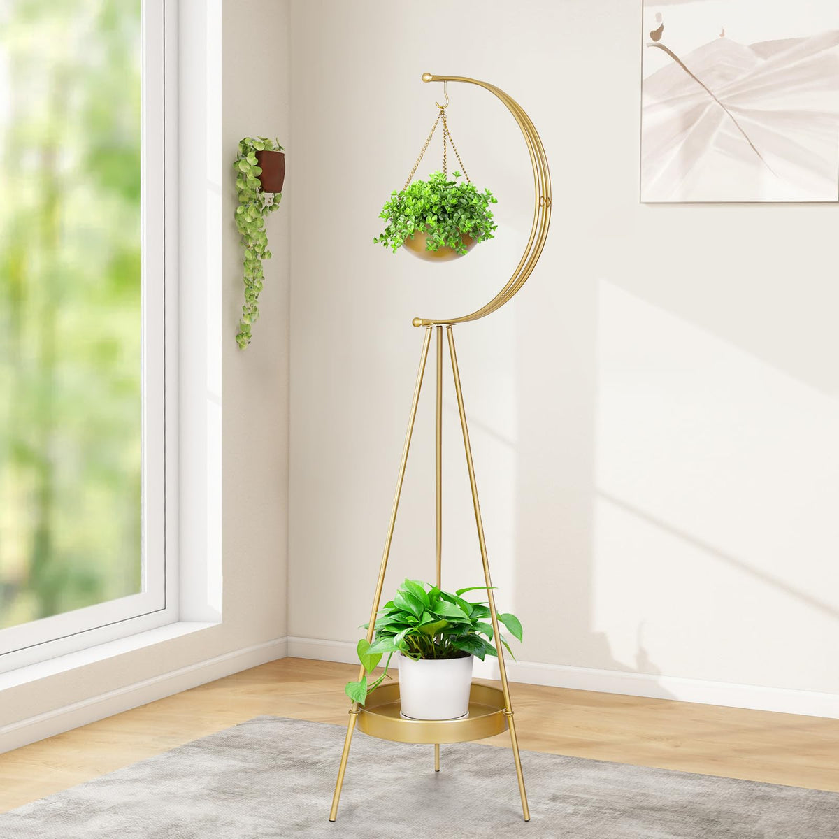 airogy m front view golden plant stand showing elegant display and stability