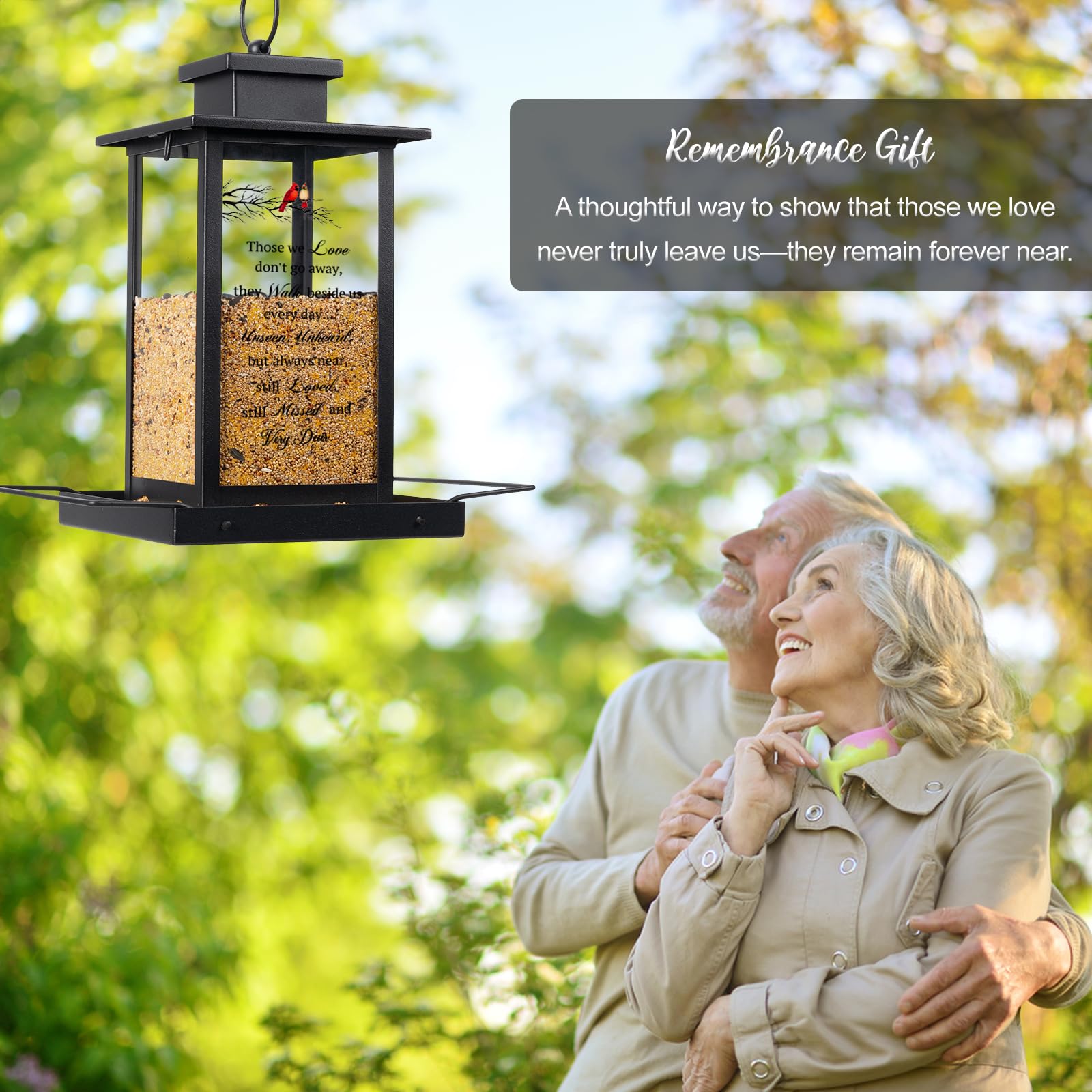 Airrioal feeder installed in garden with a cardinal visiting, bringing calm and connection