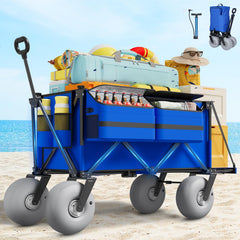 Aisdan front view showing folded and unfolded wagon for compact storage