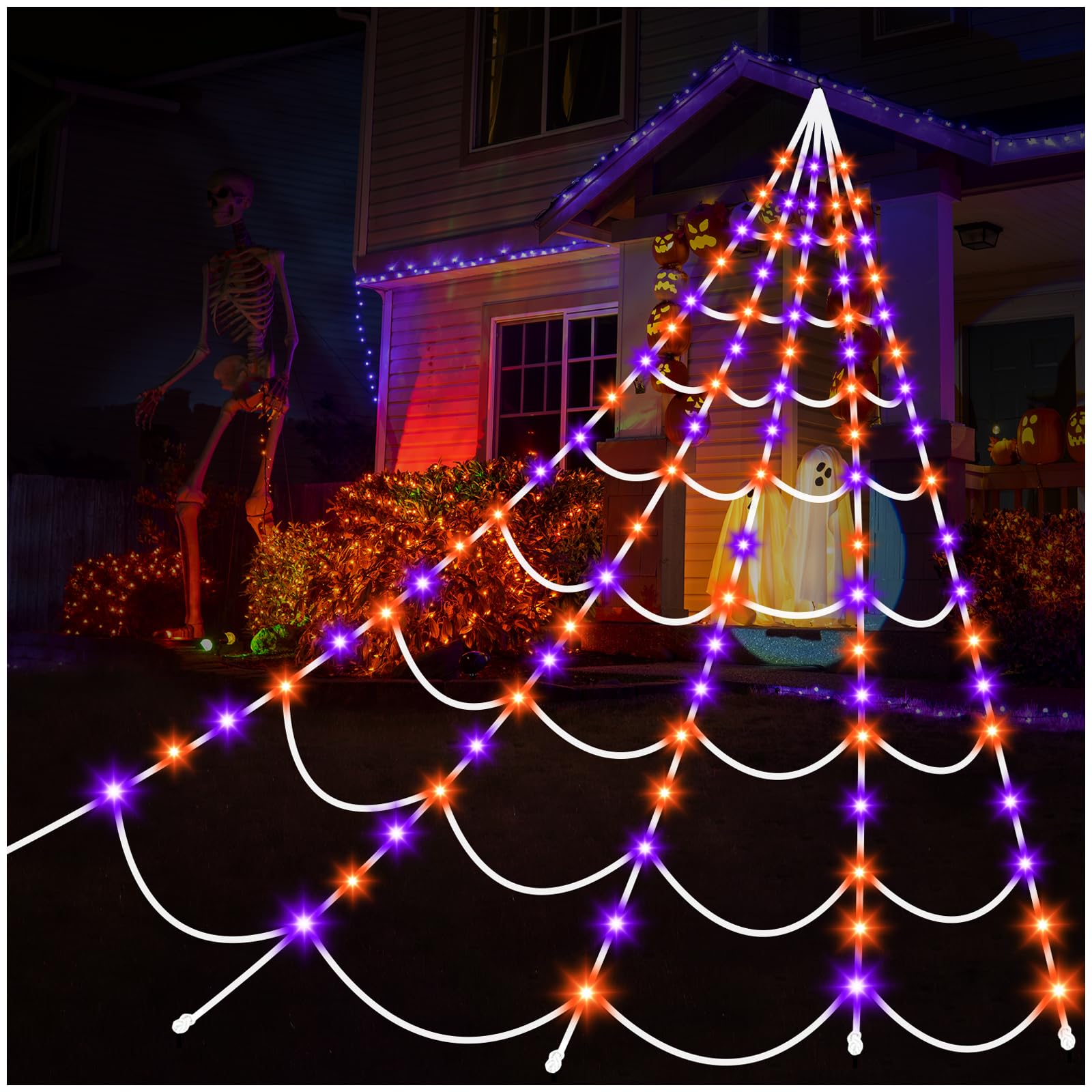 Aitbay full spider web hung on house showcasing dramatic Halloween lighting