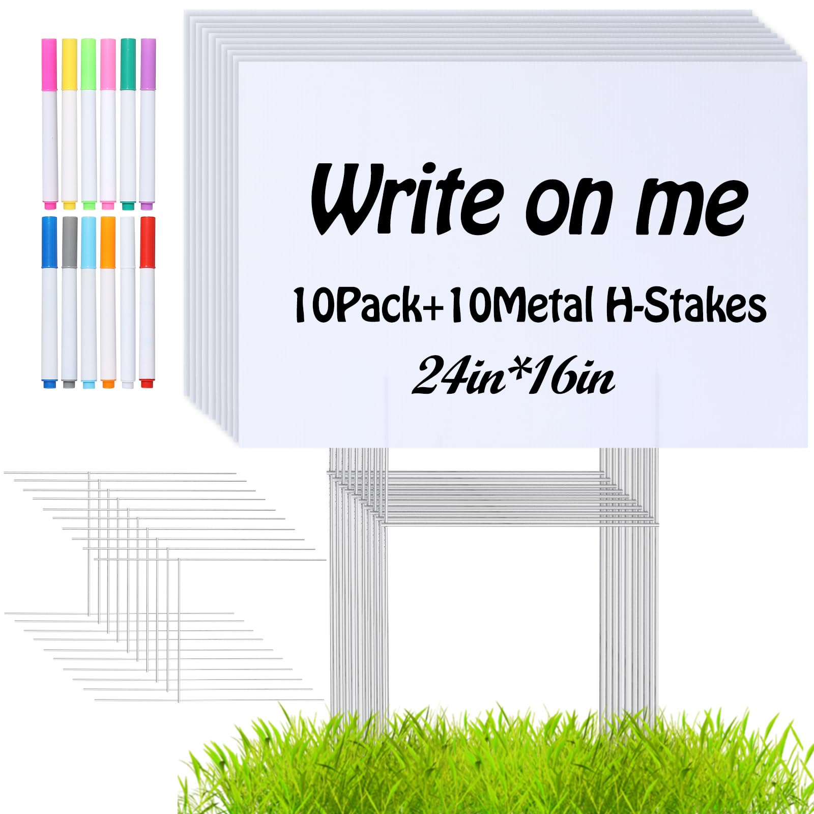 AITIKUE front view of 24x16 yard sign pack showing contents and benefits