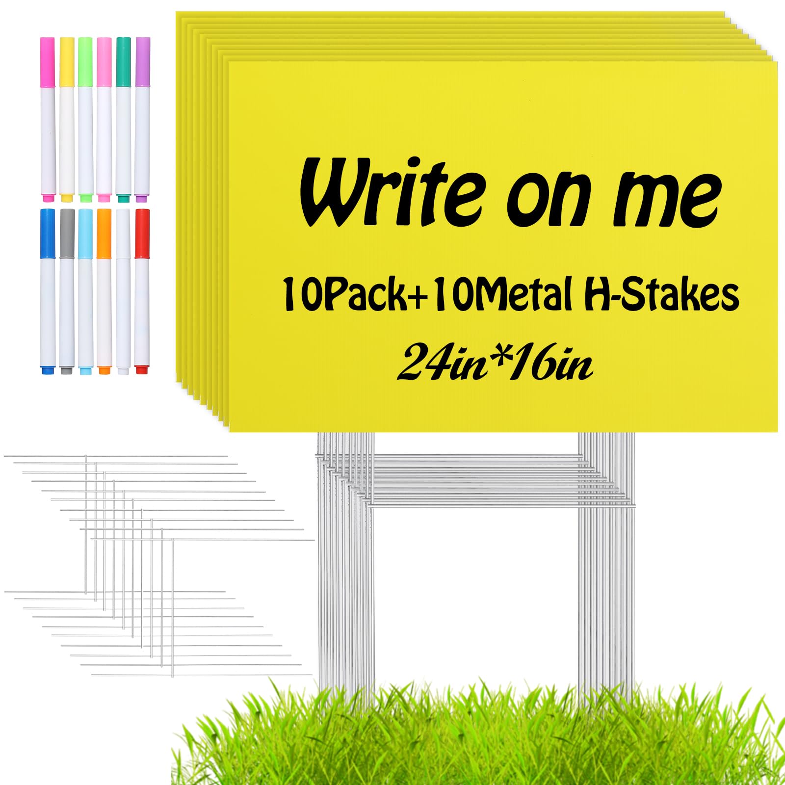 AITIKUE front view of yellow yard sign and H-stake showing visibility and quick setup