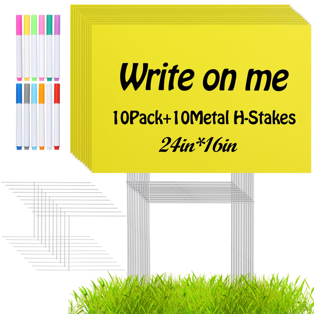 AITIKUE front view of yellow yard sign and H-stake showing visibility and quick setup