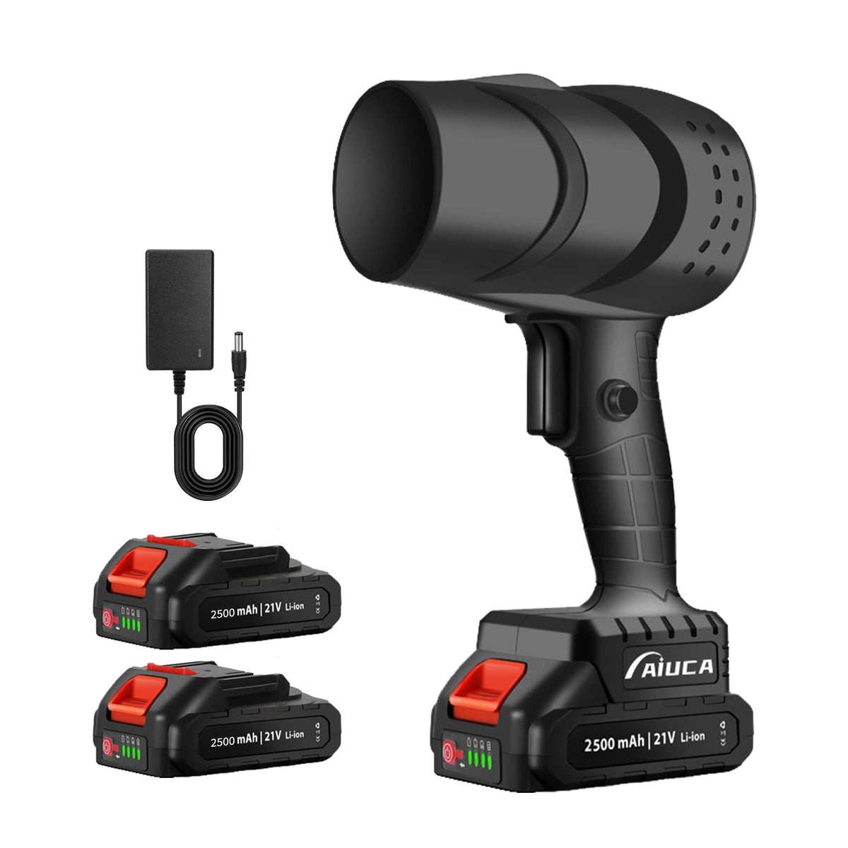 Aiuca blower front view showing nozzle and compact body benefits quick airflow