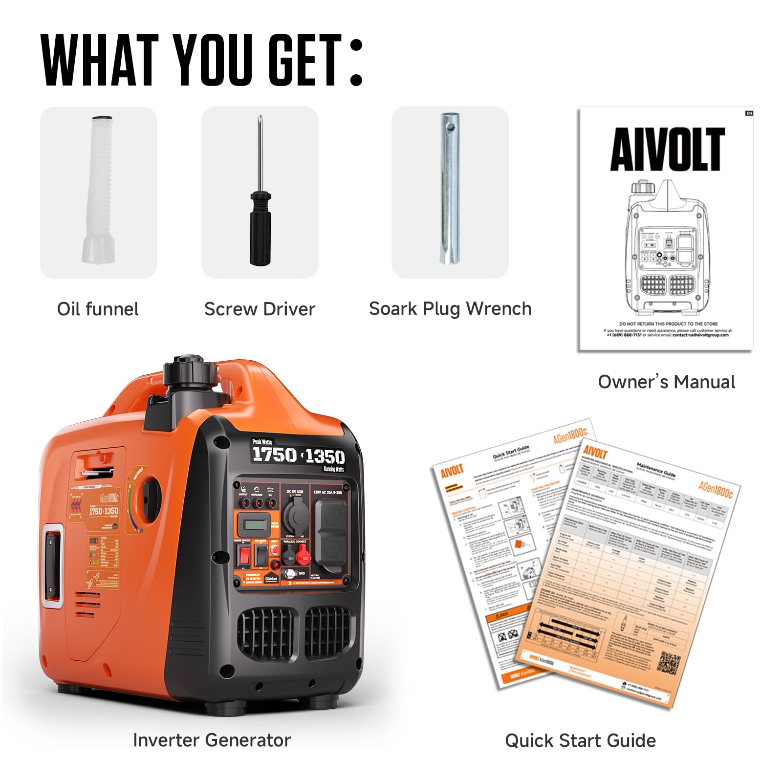 AIVOLT included accessories and toolkit arranged for setup convenience