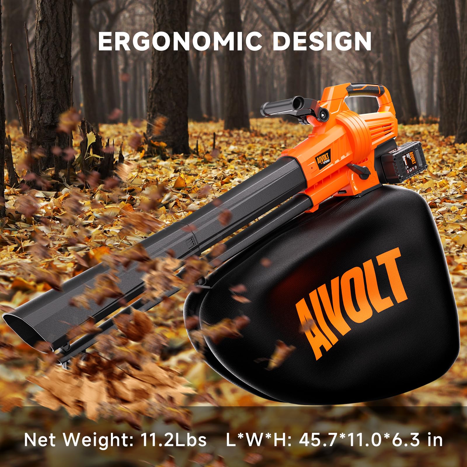 AIVOLT blowing leaves on a driveway for fast, cordless debris clearing