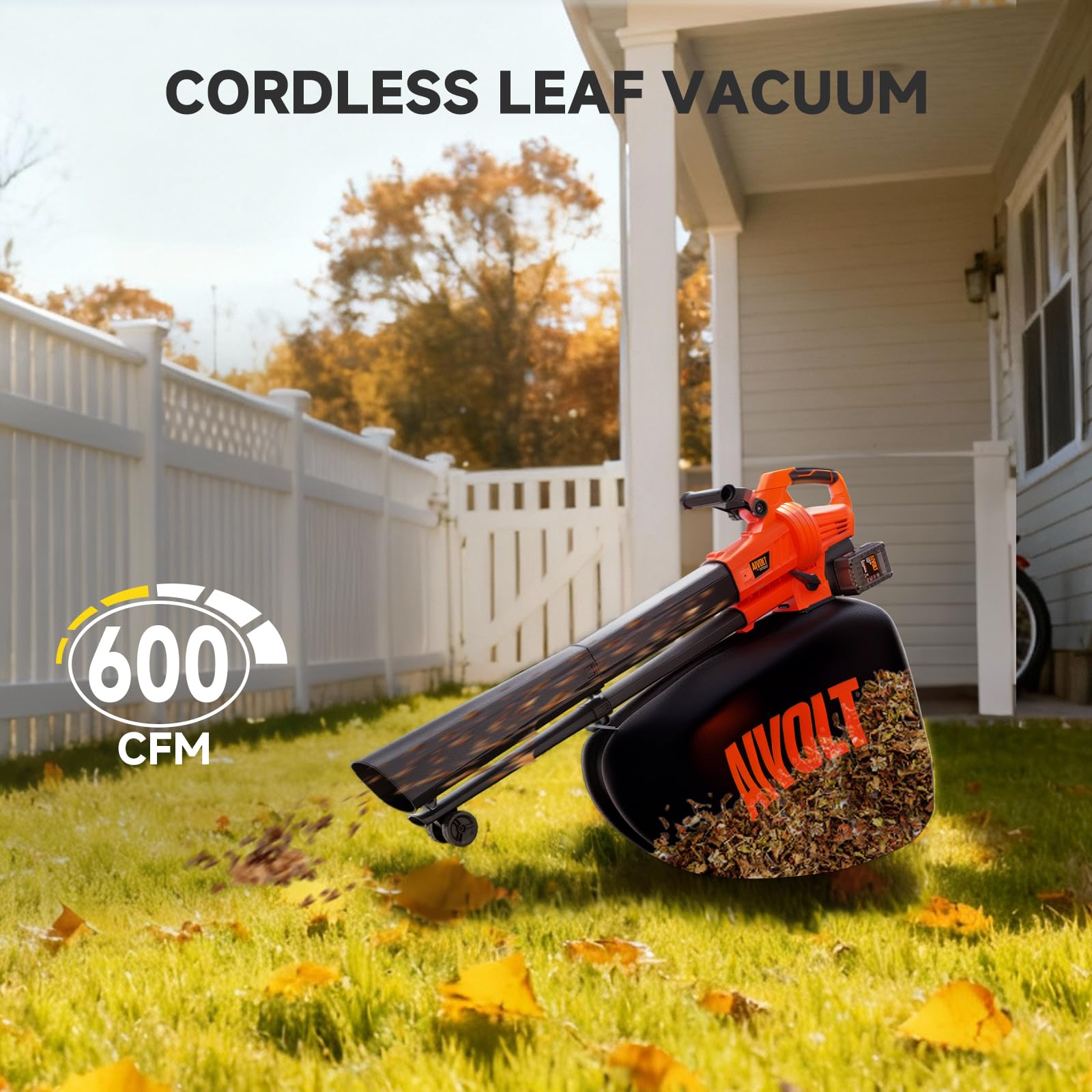 AIVOLT mulcher cutting chamber detail demonstrating efficient leaf shredding