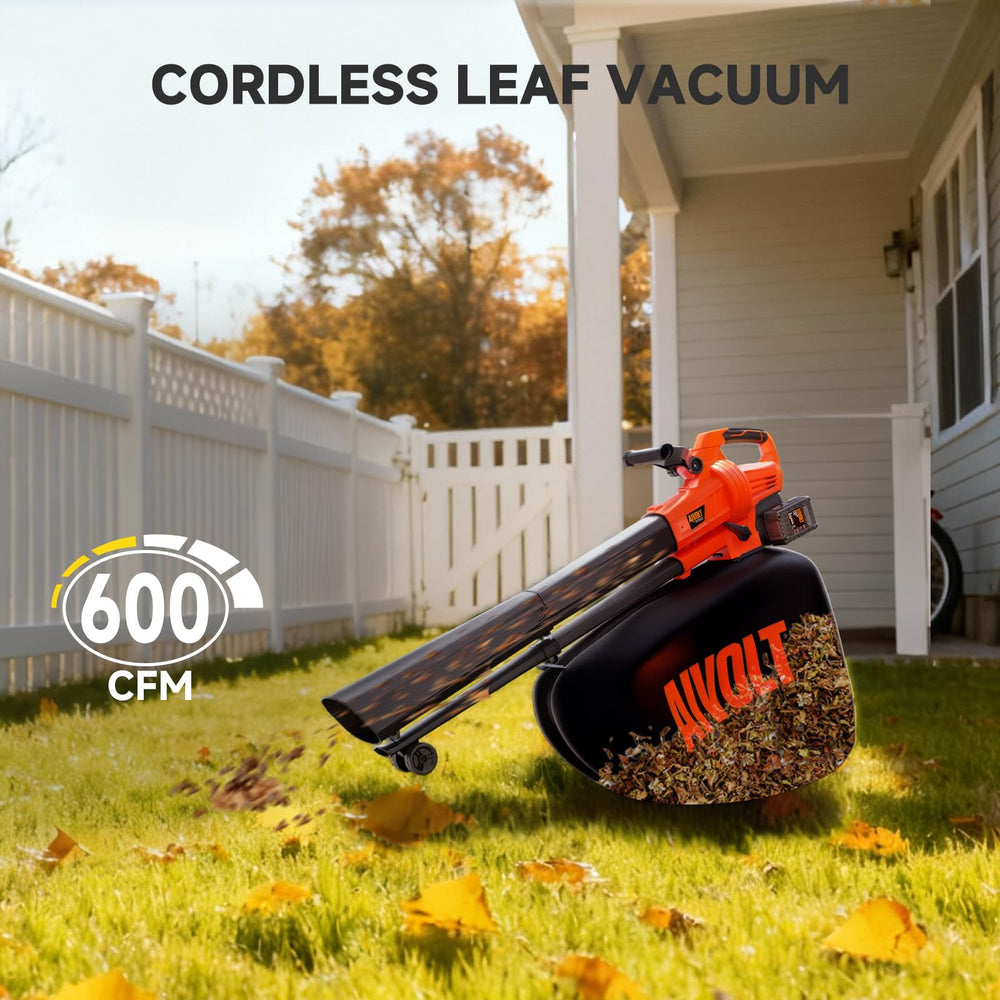 AIVOLT mulcher cutting chamber detail demonstrating efficient leaf shredding