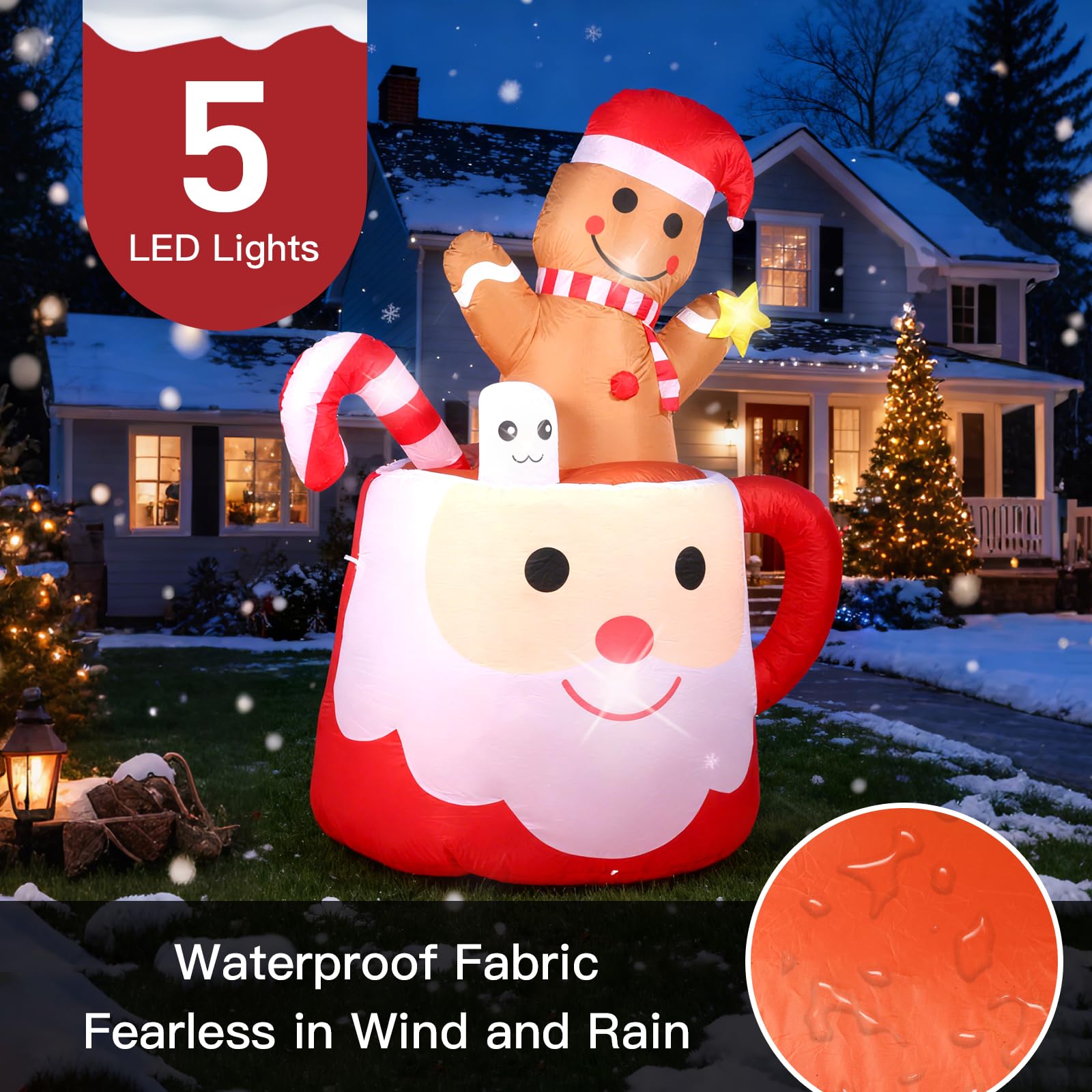 Aixuler gingerbread on lawn next to child illustrating six-foot scale for impact