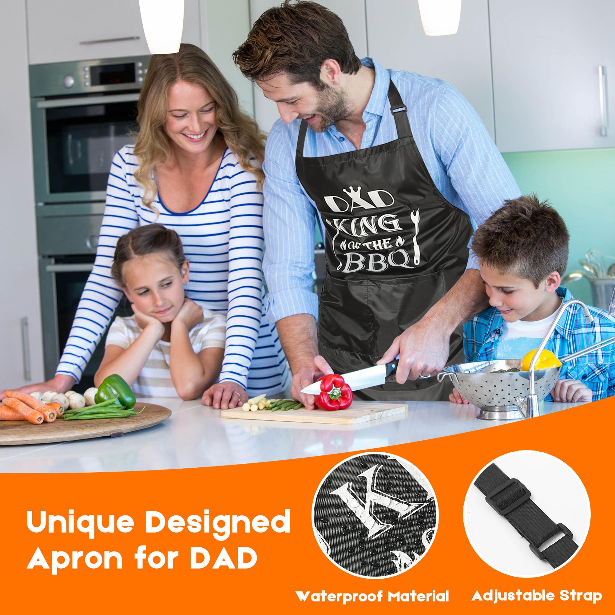 AIYNND apron front with pockets showing waterproof fabric and adjustable straps benefit