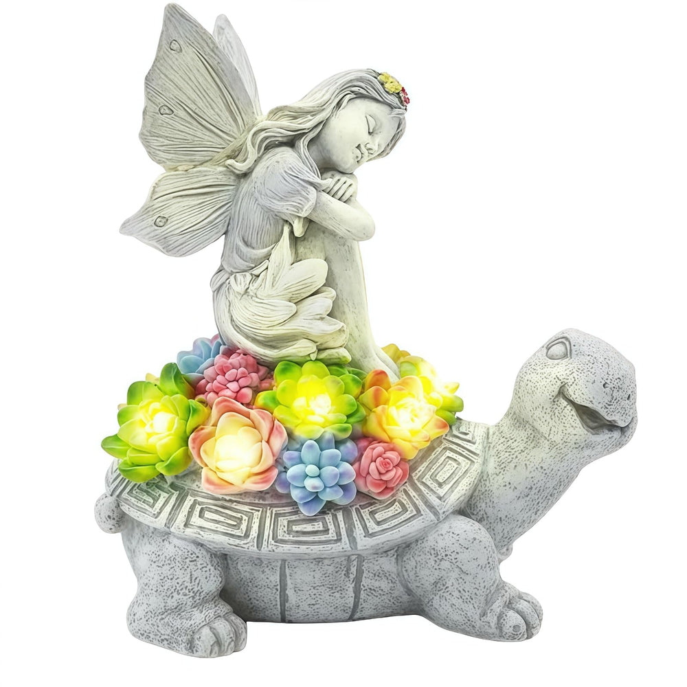 Aiyuolio angel garden statue front view showing LED glow and decorative detail