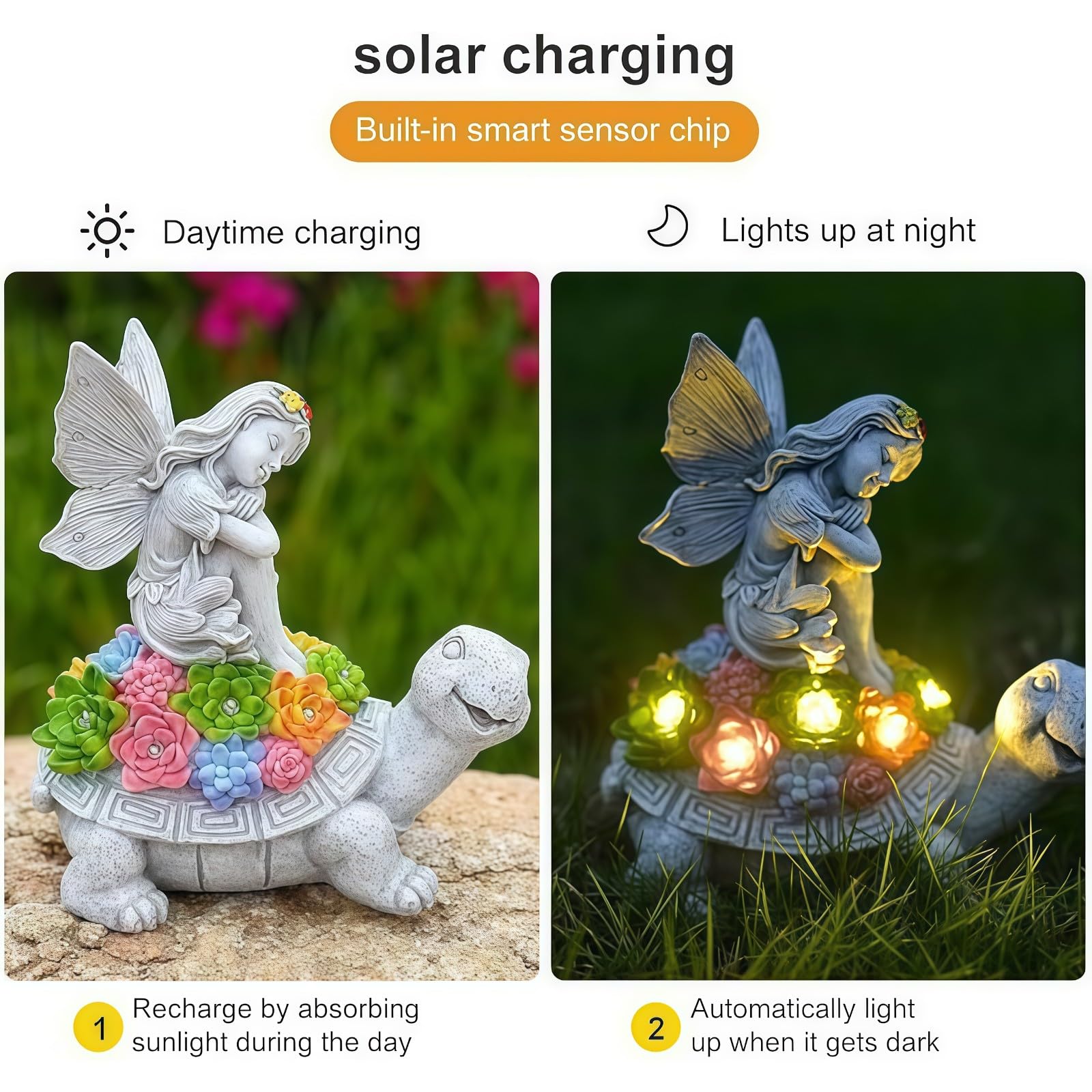 Aiyuolio product packaging and label indicating included solar outdoor statue