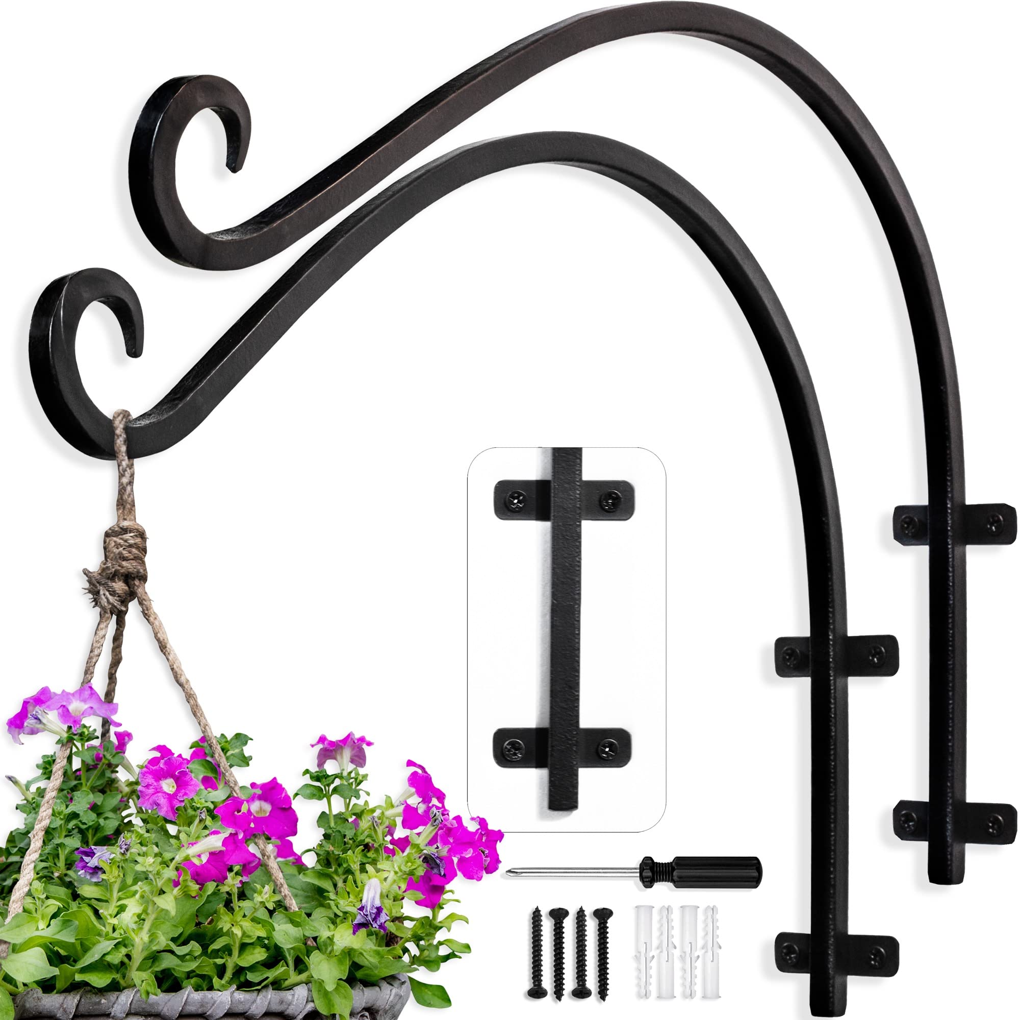 AJART front view of two 16-inch plant hanger brackets showing ready-to-install convenience