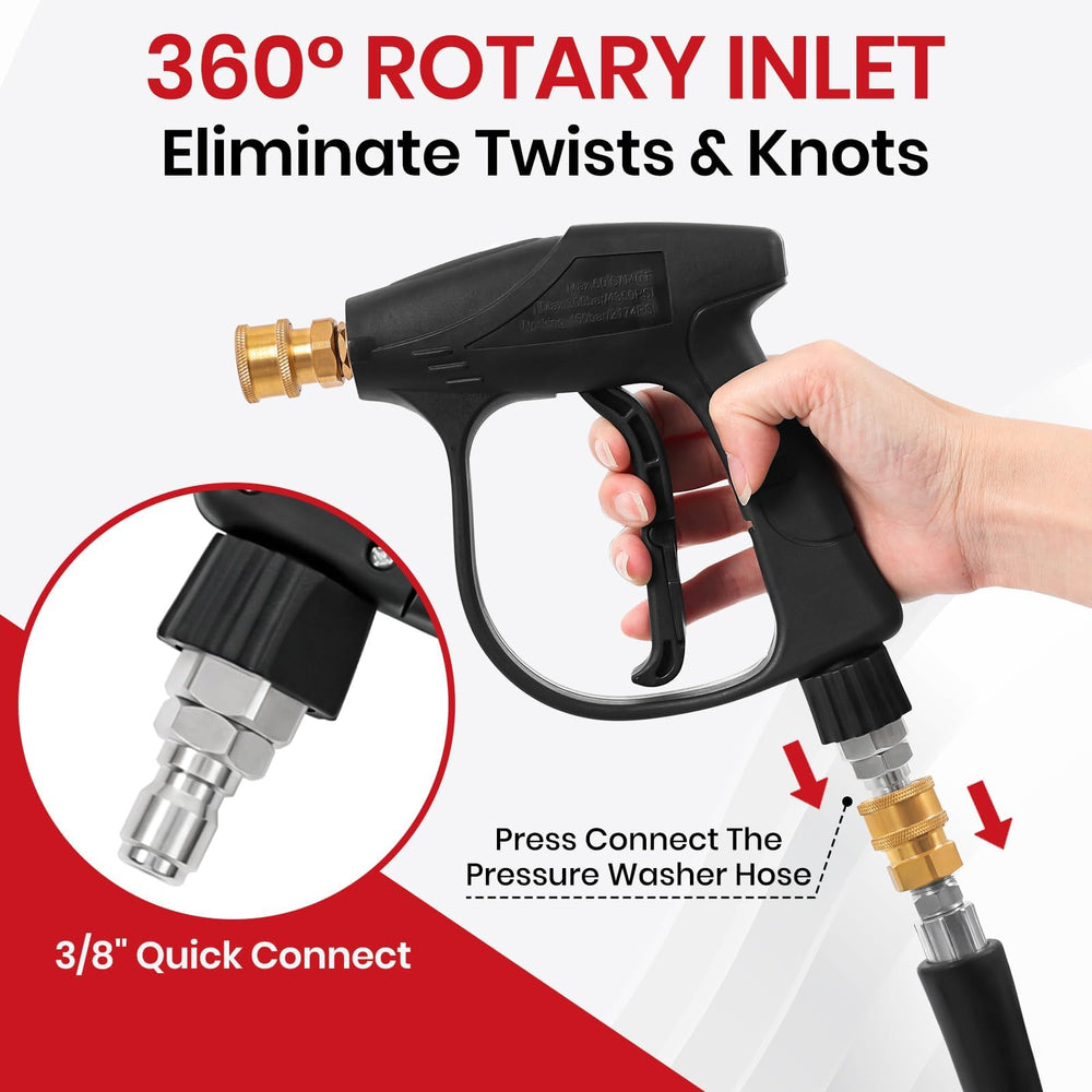 Ajimy 360-degree swivel inlet close-up demonstrating kink-free hose rotation and longevity