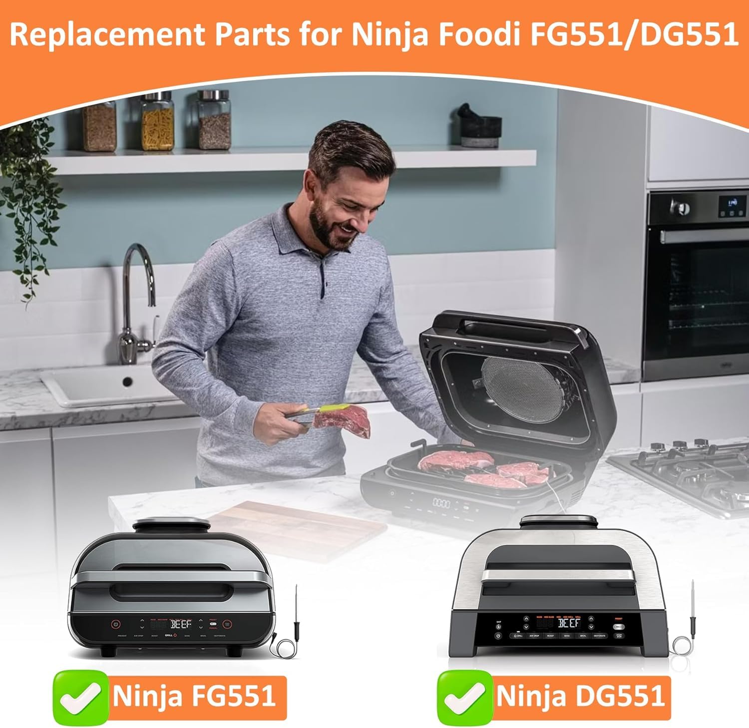 AJinTeby basket installed in a Ninja Foodi Smart XL indoor grill demonstrating correct fit