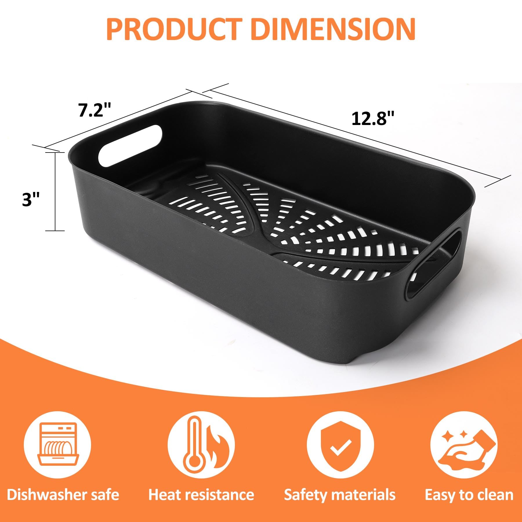 AJinTeby combo crisper basket dimensions graphic showing 12.8 by 7.2 by 3 inches for fit confirmation