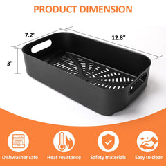 AJinTeby combo crisper basket dimensions graphic showing 12.8 by 7.2 by 3 inches for fit confirmation