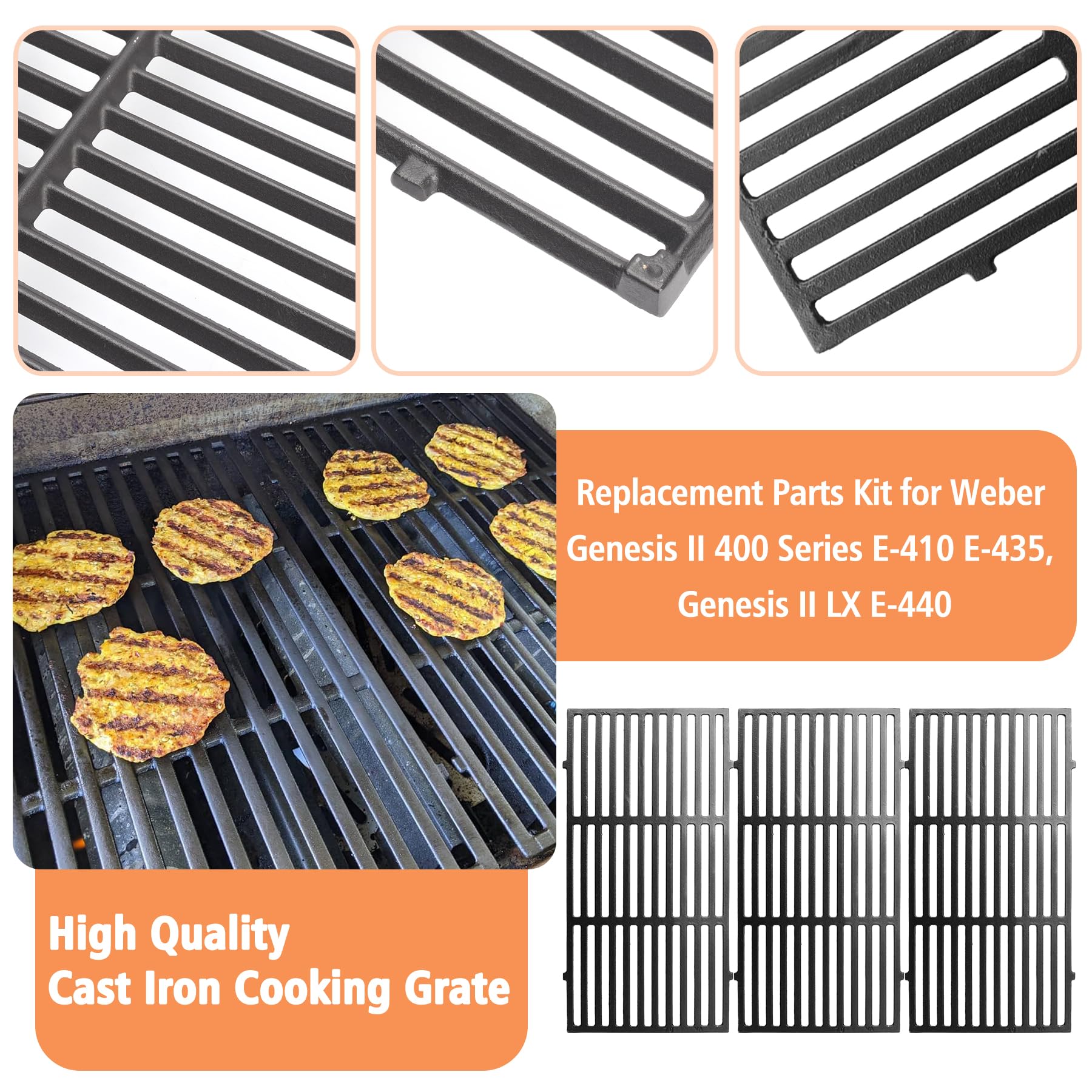 AJinTeby grates and flavorizer bars laid flat with labeled dimensions for fit clarity