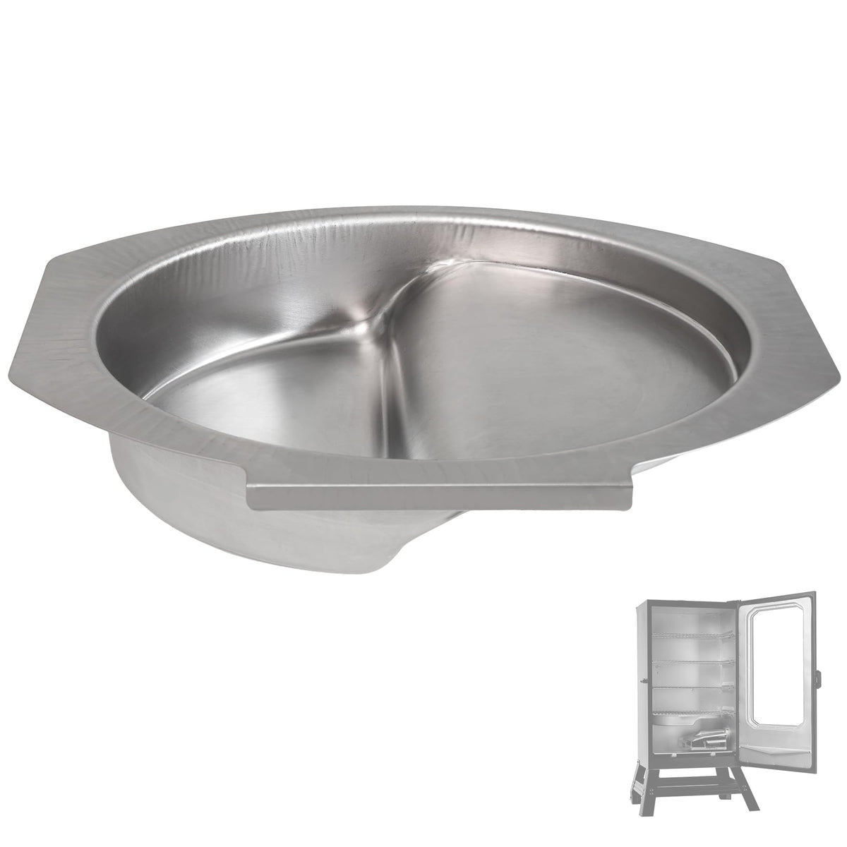 AJinTeby front view of water bowl showing fit and shape for Masterbuilt