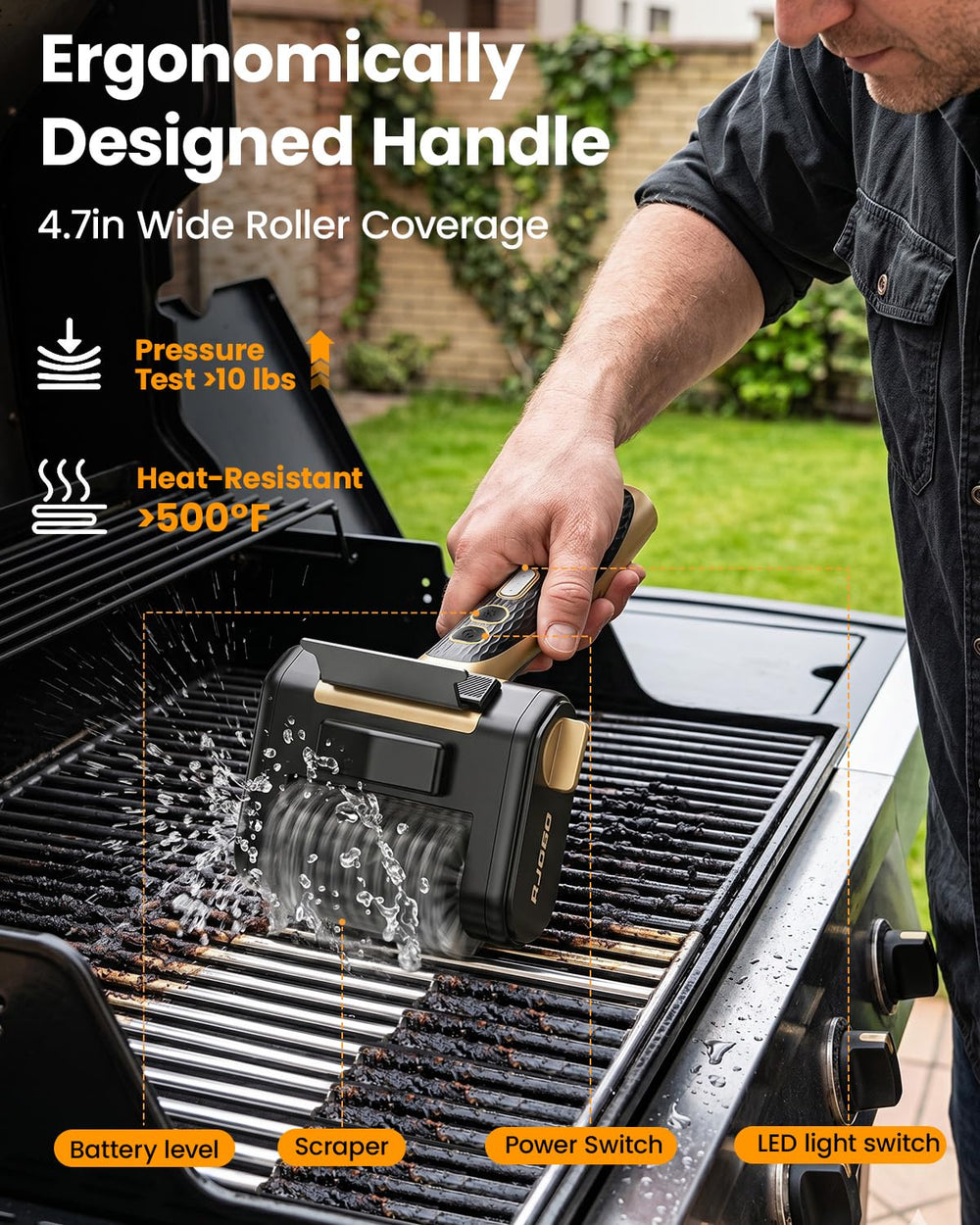 AJOGO interchangeable brush heads shown as dishwasher-safe for simple maintenance