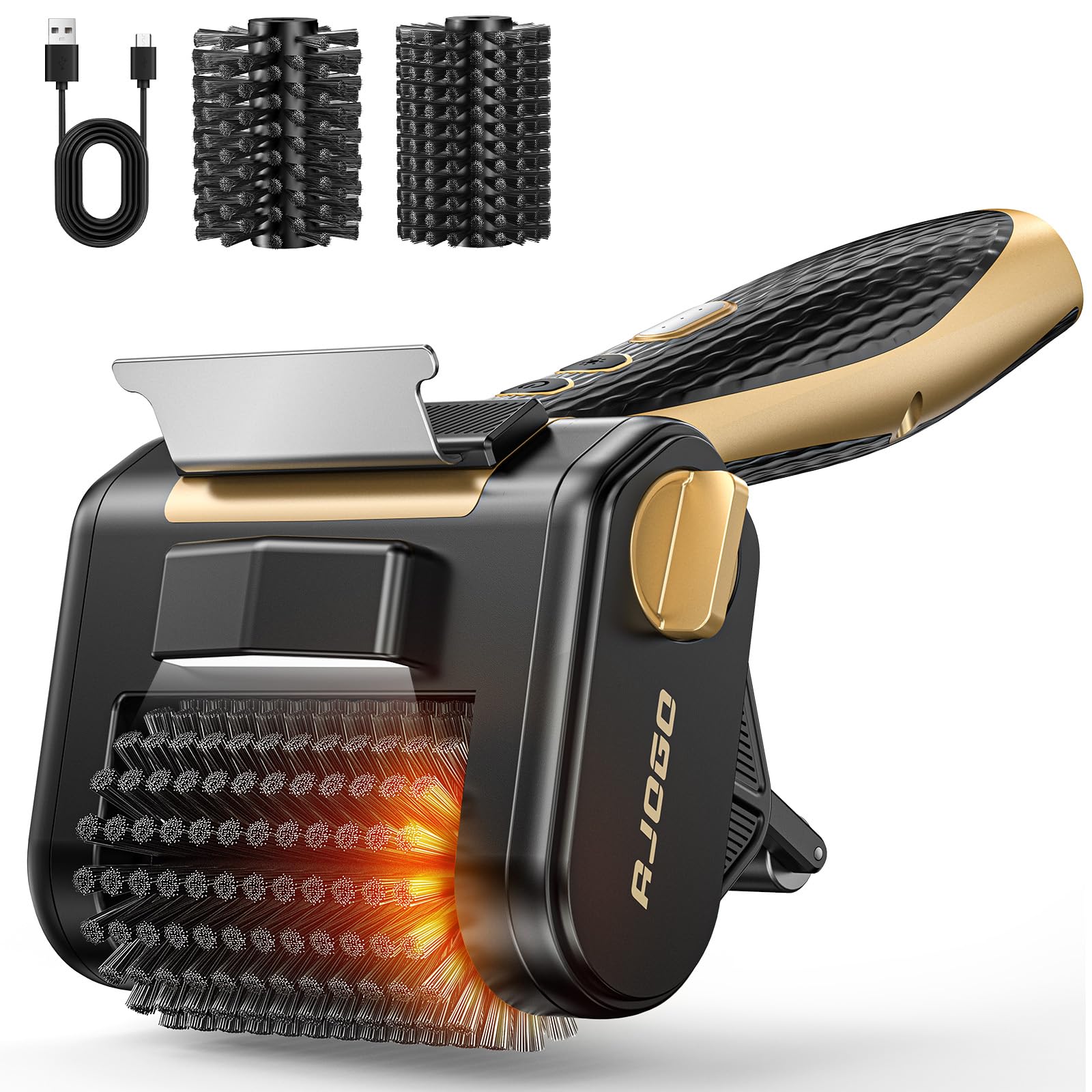 AJOGO gold cordless brush front packaging showing tool and accessories for quick identification