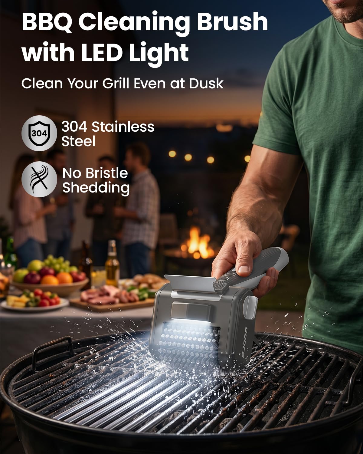 AJOGO front scraper on charcoal grate breaking heavy buildup effectively