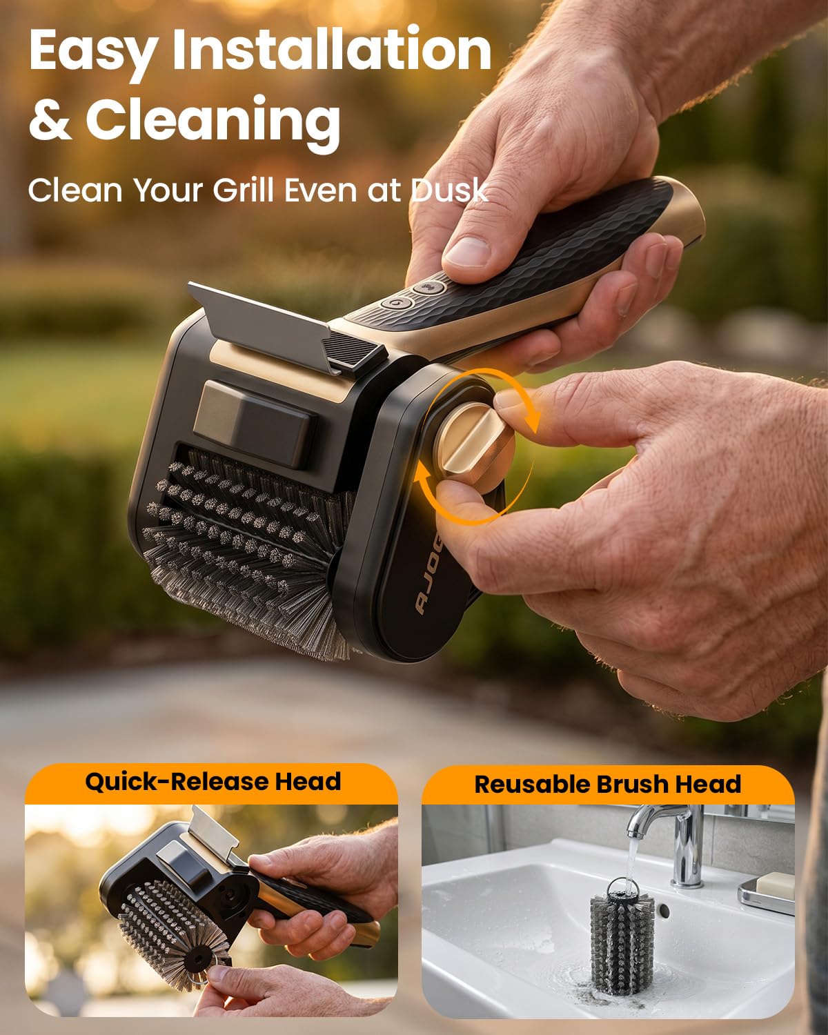 AJOGO tool next to a ruler showing 1.56 lb lightweight design for easy handling