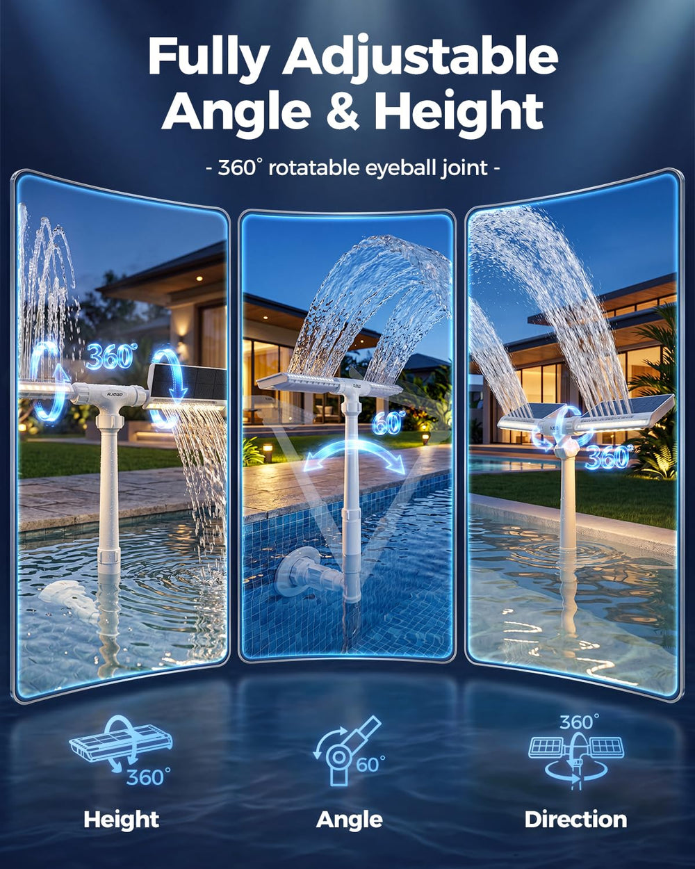 AJOGO fountain beside a hand for scale, clarifies compact portable size