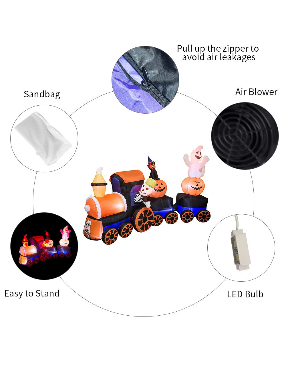 AJY built-in fan and UL adapter shown for quick self-inflating setup benefit