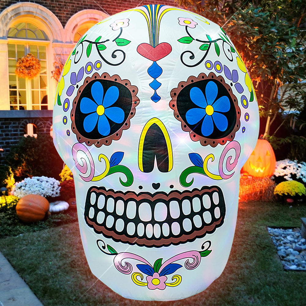 AJY front view of colorful skull showing festive design and curb appeal