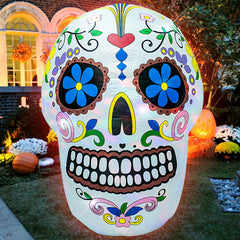 AJY front view of colorful skull showing festive design and curb appeal