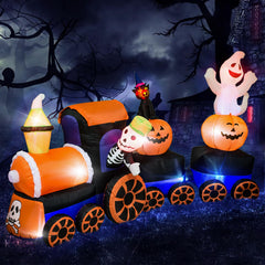 AJY front view of inflatable Halloween train showing festive display benefit