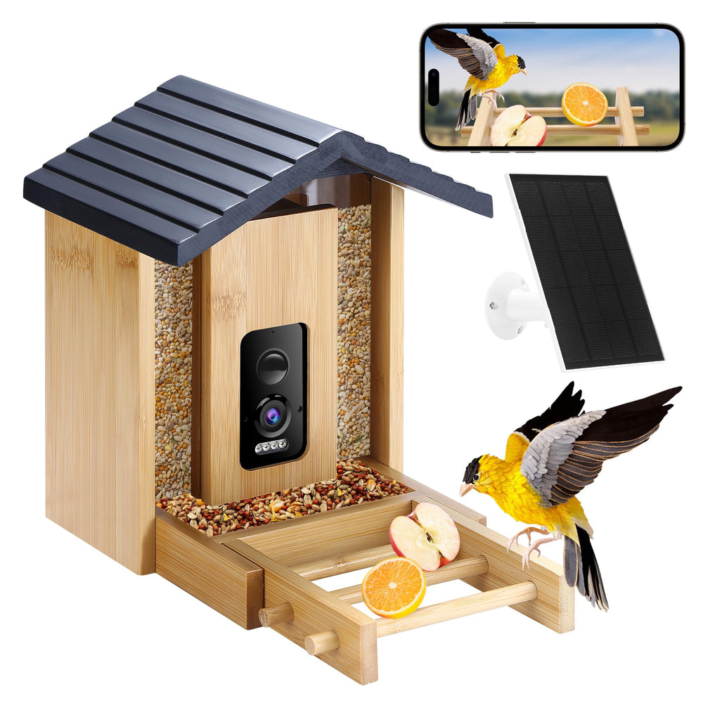 Akasumer front view of feeder showing camera and feeder for clear yard monitoring