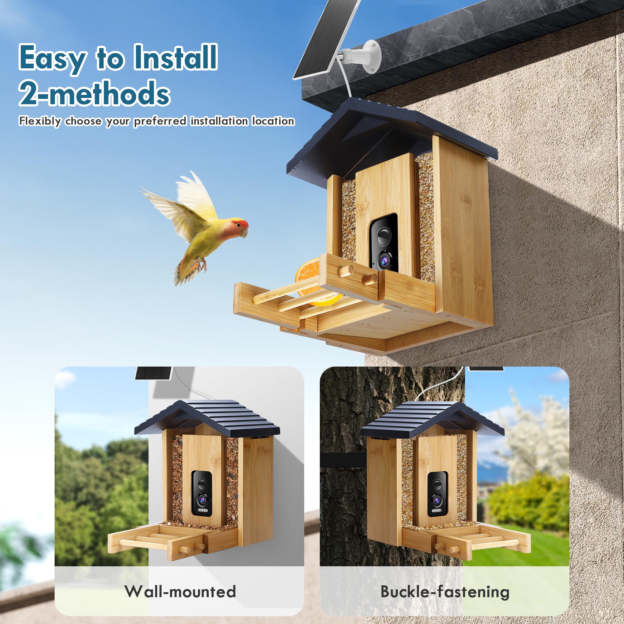 Akasumer mounted feeder in yard lifestyle scene showing easy outdoor setup