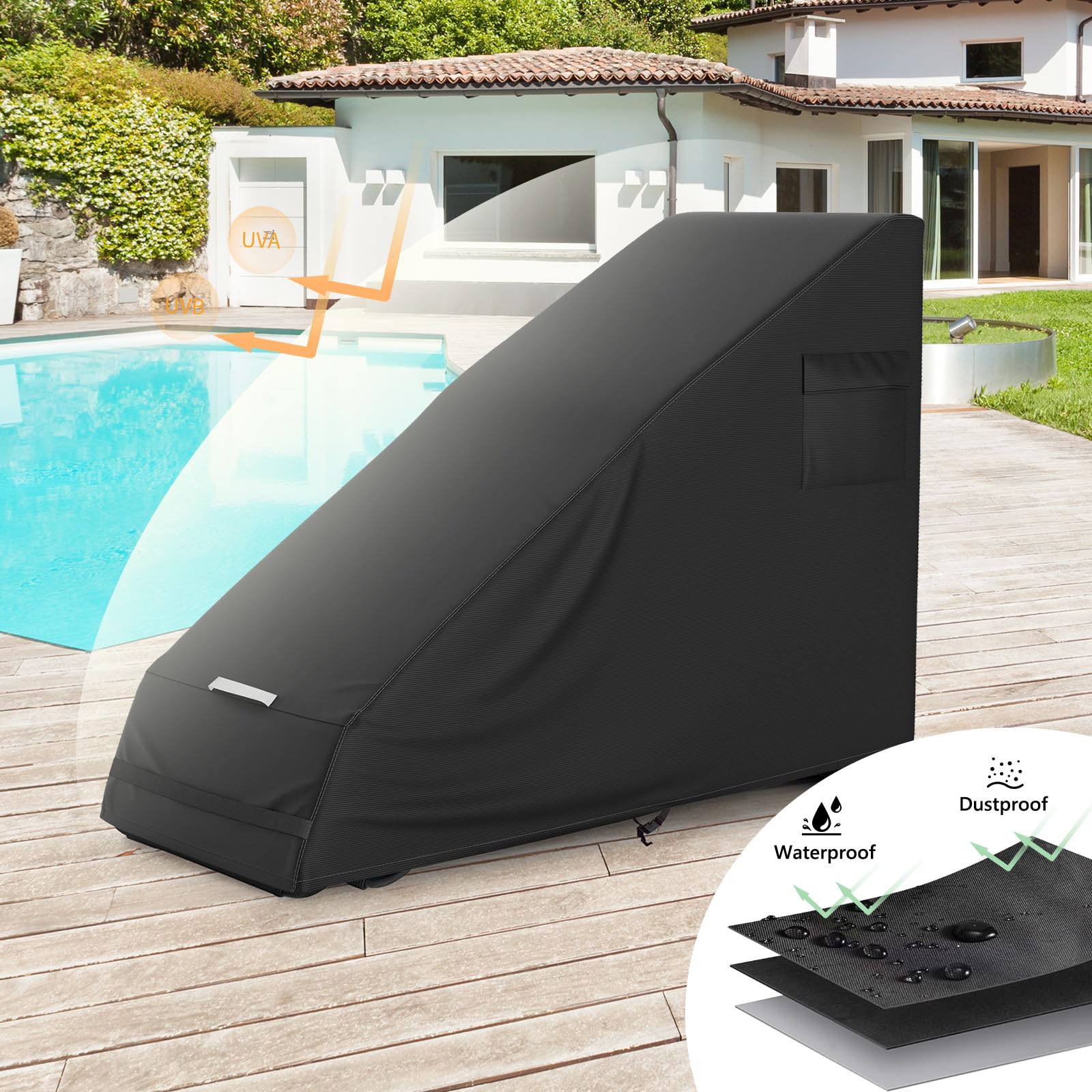 AKEfit covered chair on patio scene, keeps seating dry and clean