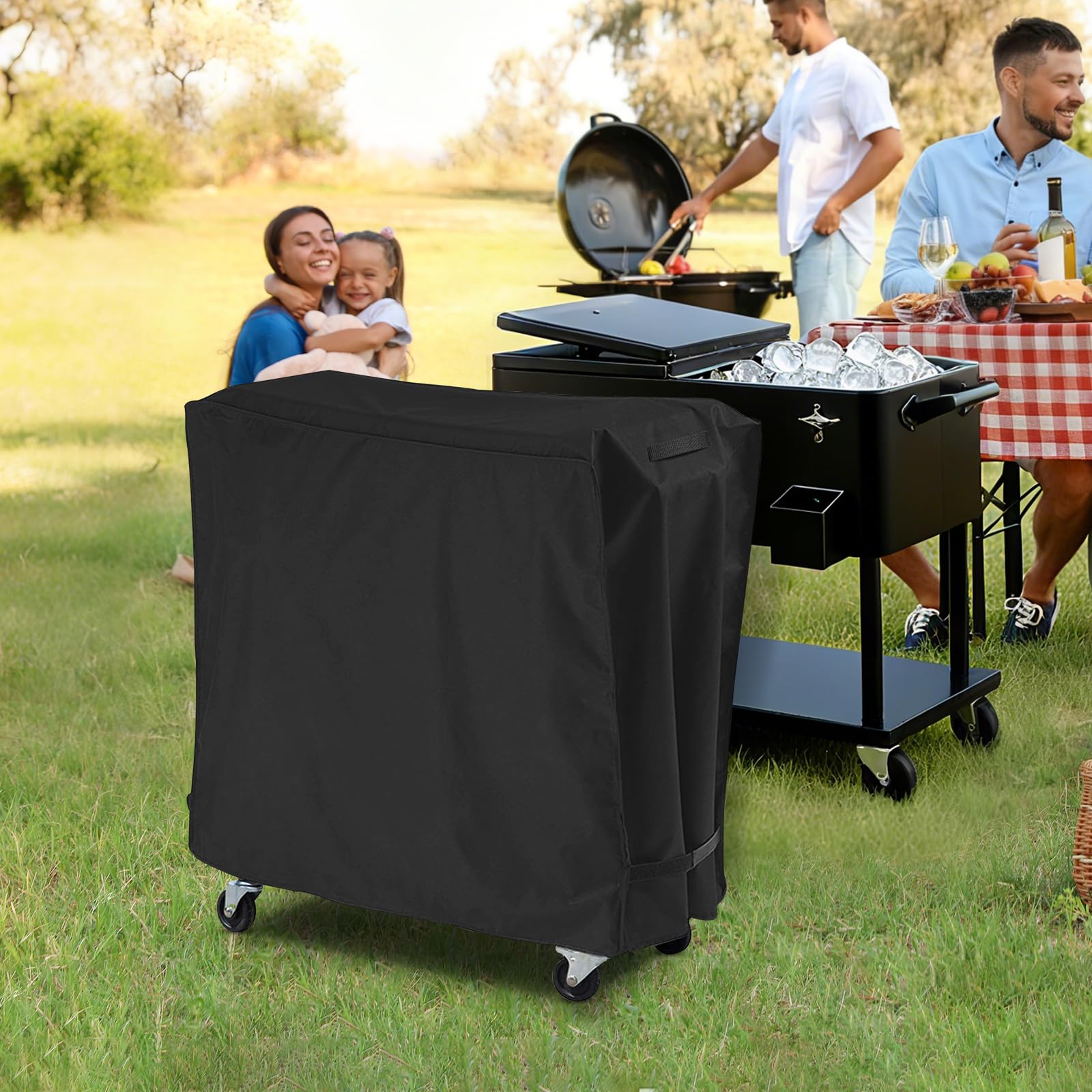 AKEfit covered cooler cart on patio demonstrating weather protection