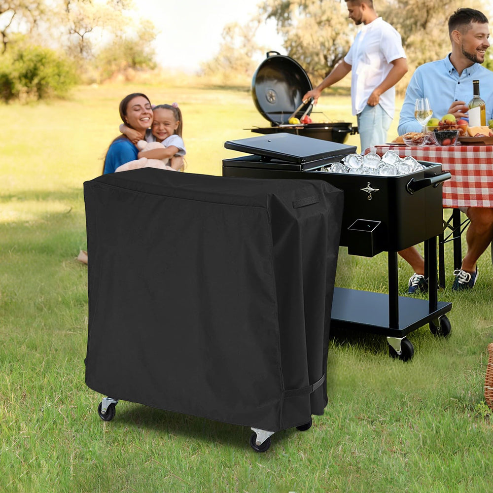 AKEfit covered cooler cart on patio demonstrating weather protection