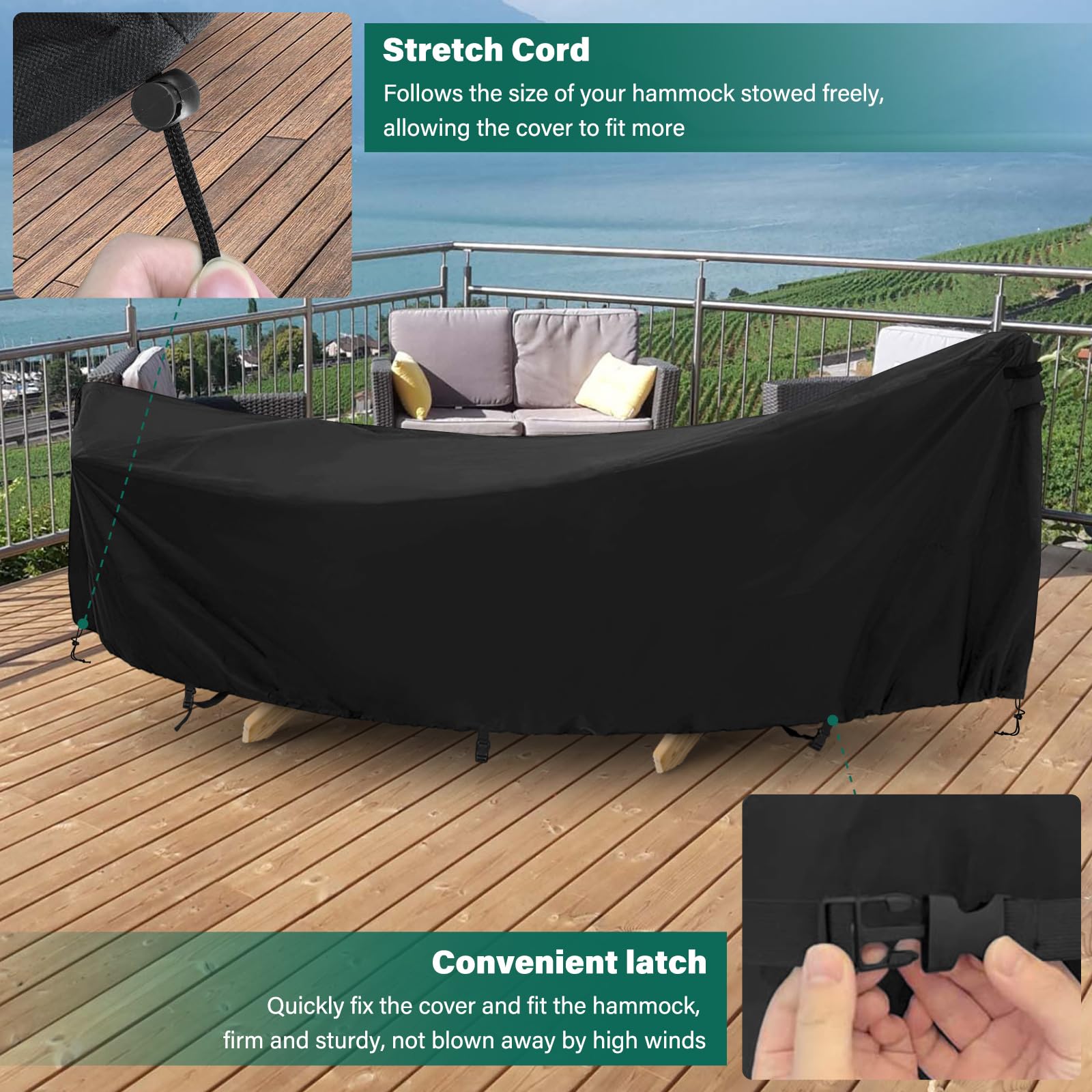AKEfit cover installed on hammock frame protecting from rain and sun