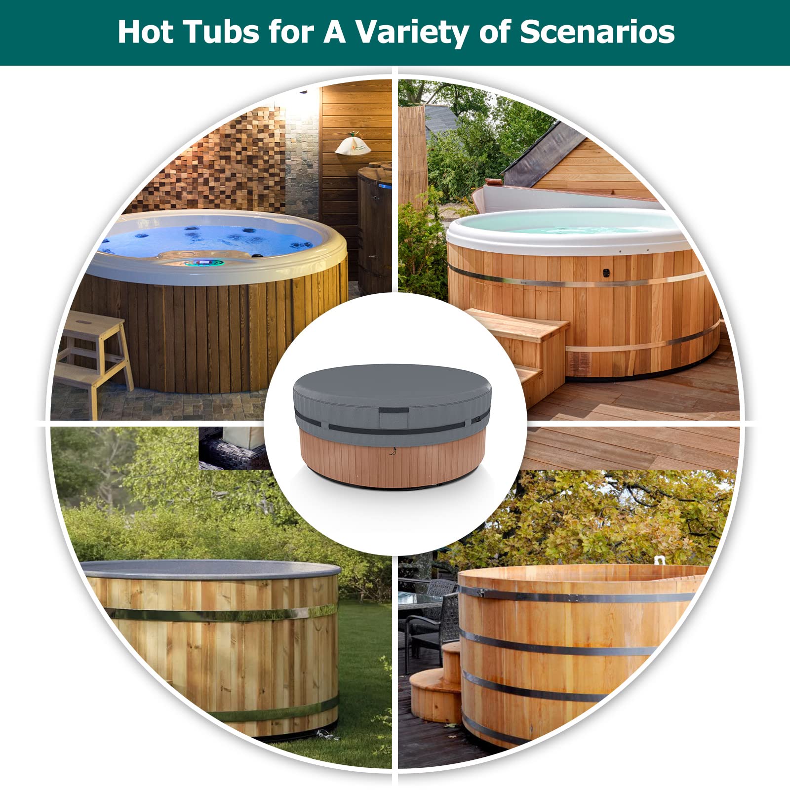 AKEfit cover fitted on hot tub in backyard showing clean protection