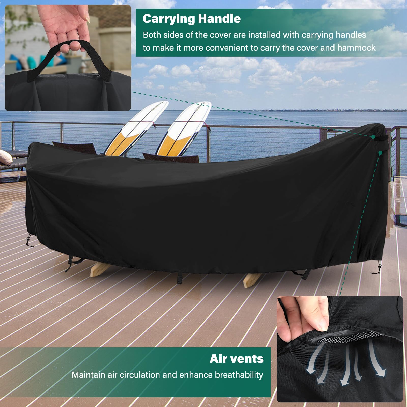 AKEfit adjustable strap and buckle securing the cover tightly against wind