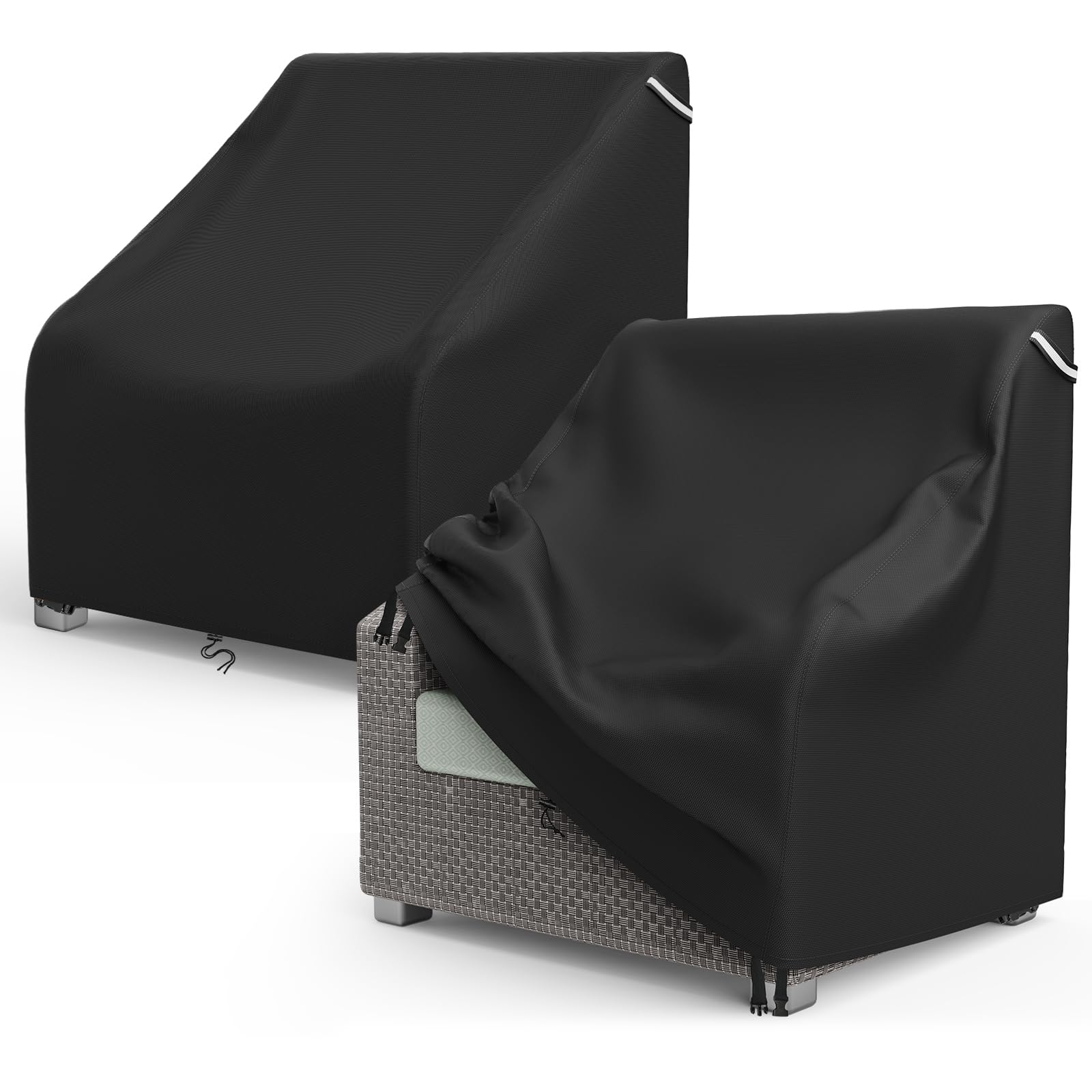AKEfit front view showing cover fitted on wicker chair, protects from weather
