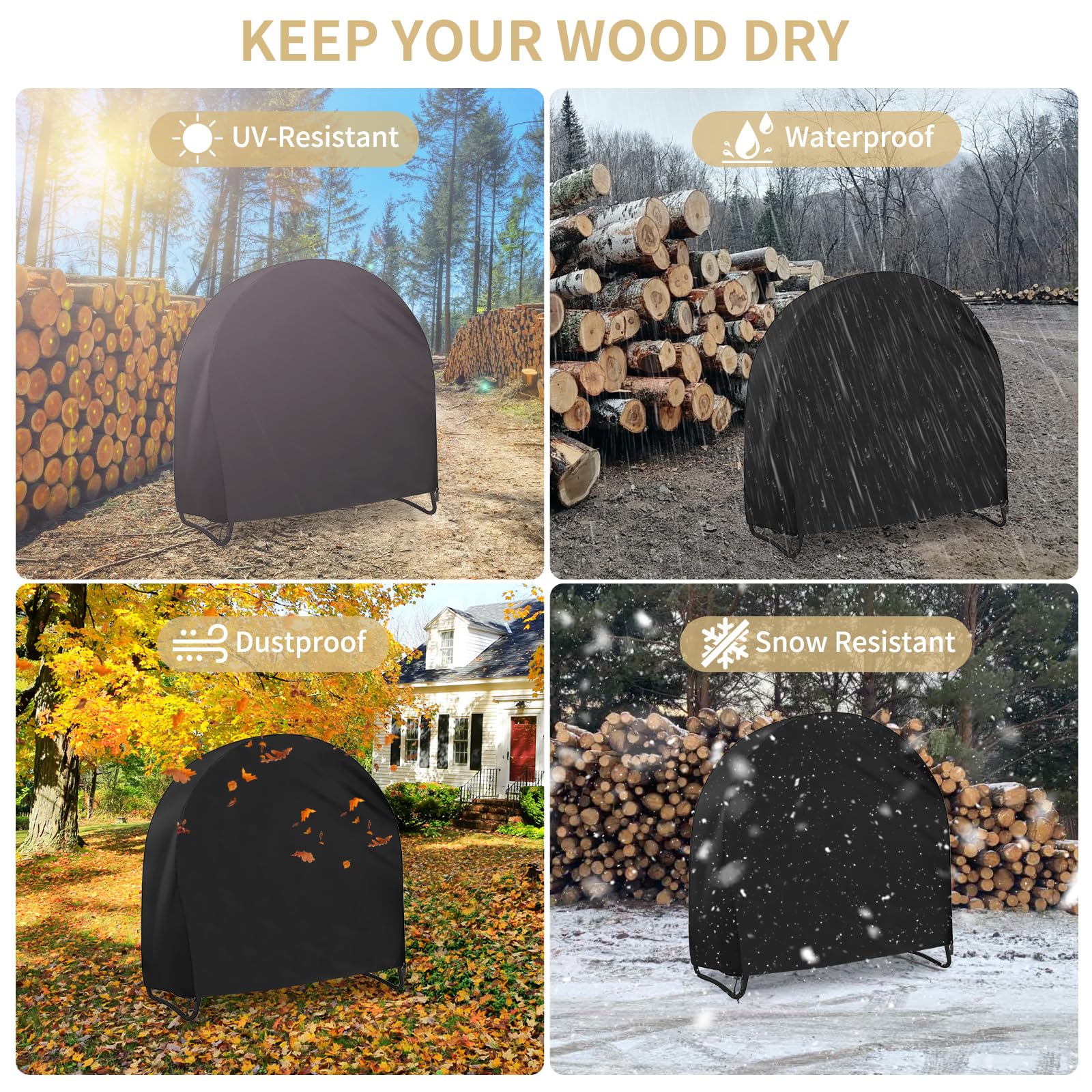 AKEfit log cover in backyard setting, keeps firewood dry and ready