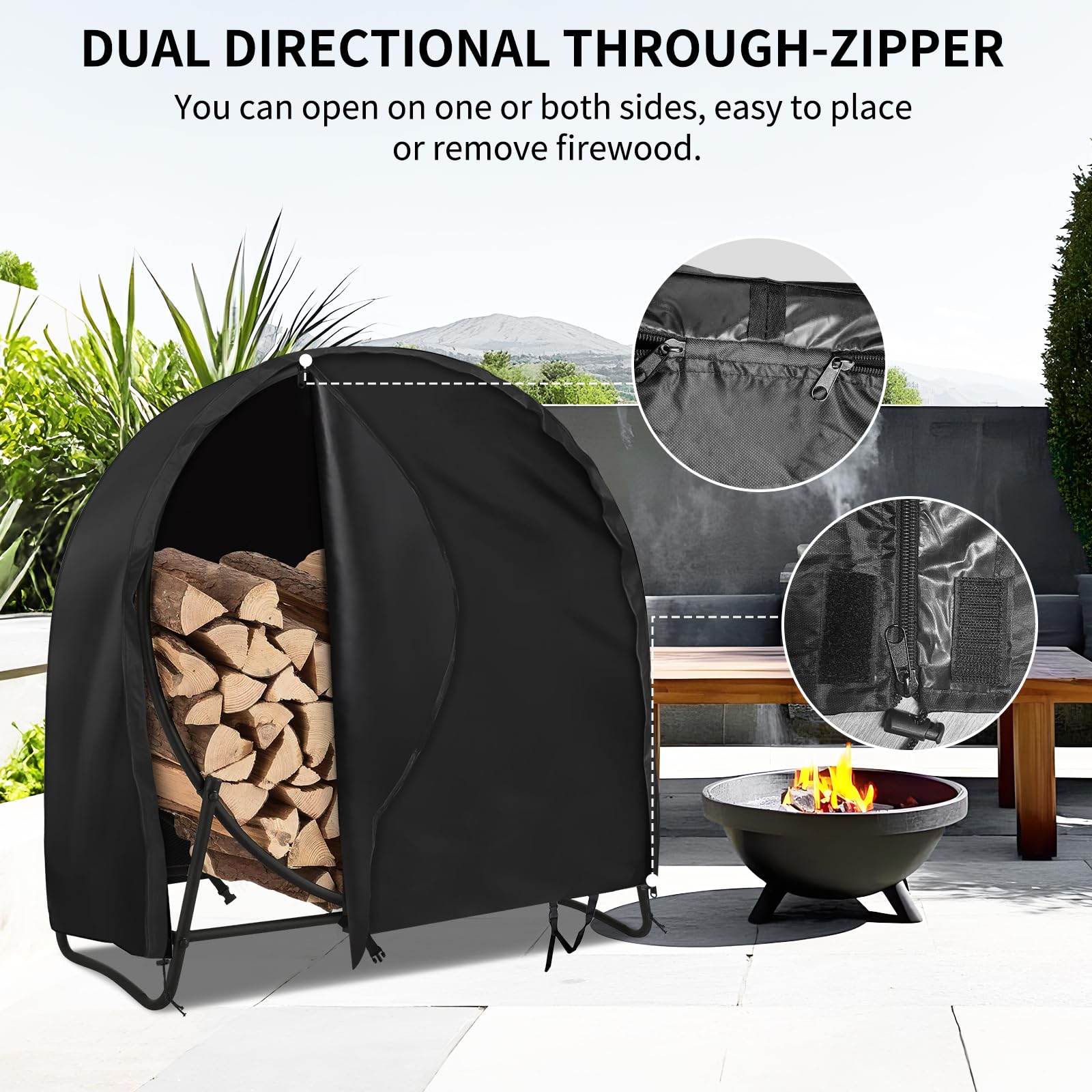 AKEfit side access zipper open while adding firewood, convenient access