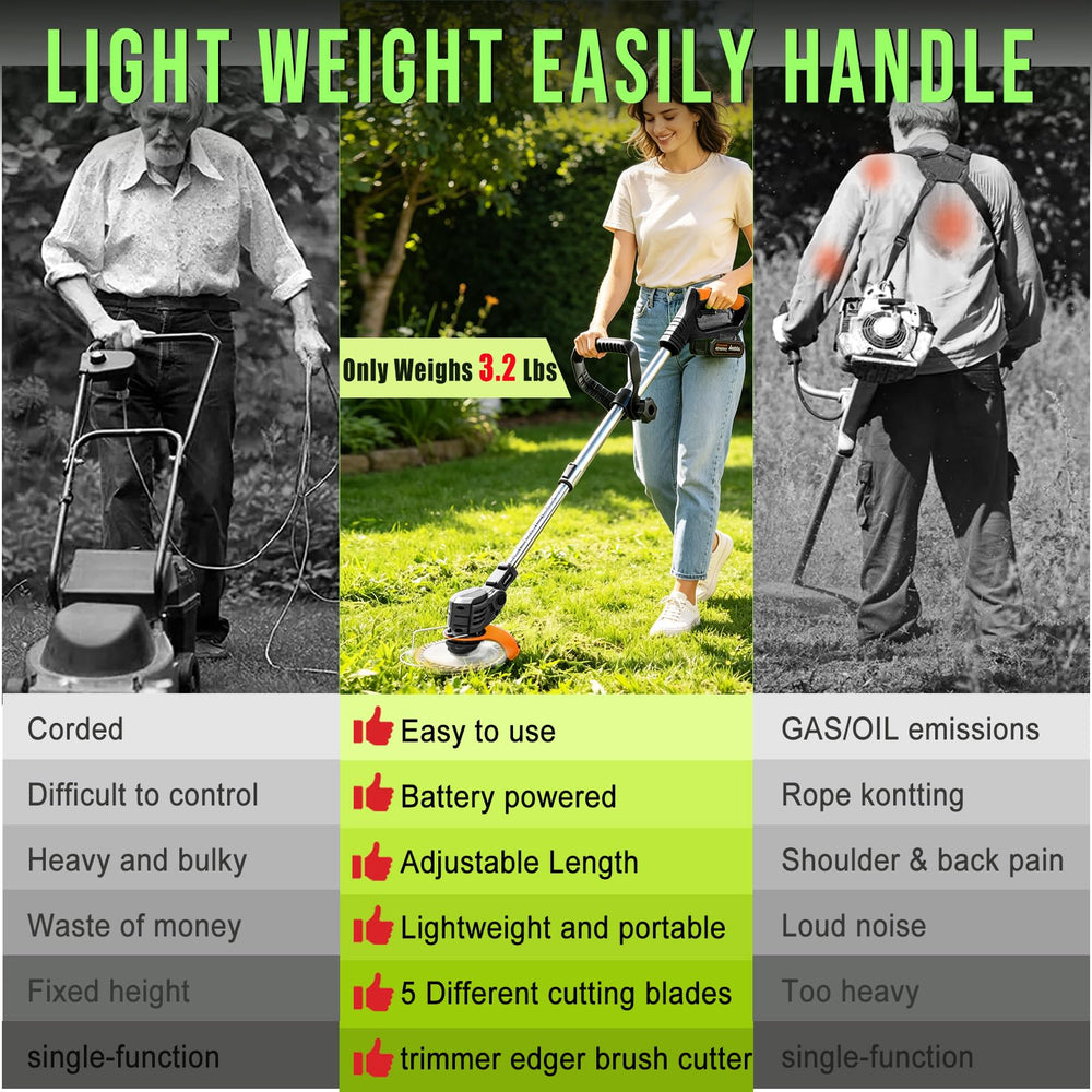 Akenuoke trimmer next to a hand to show scale and easy maneuverability