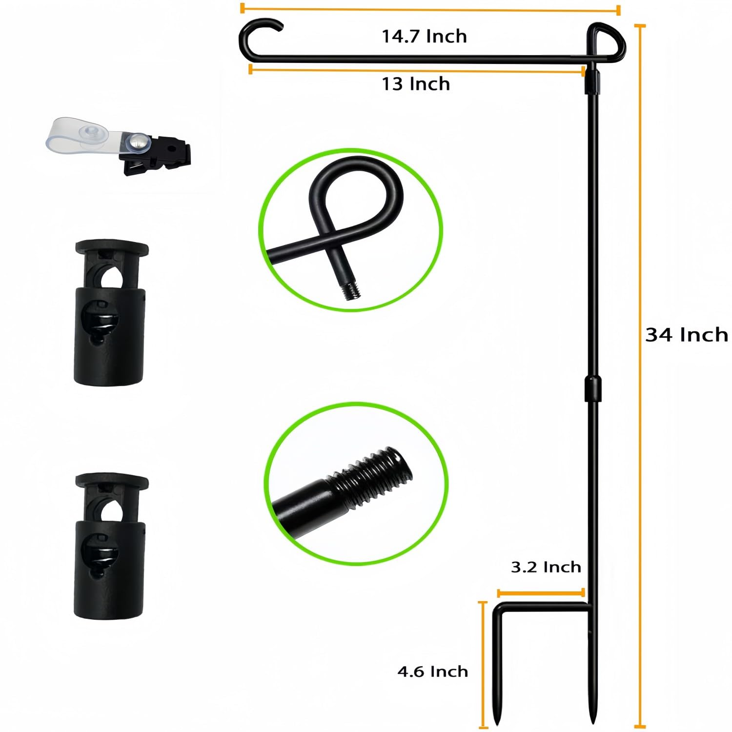 Akeydeco flag size comparison showing compatibility with 14.5 inch flags