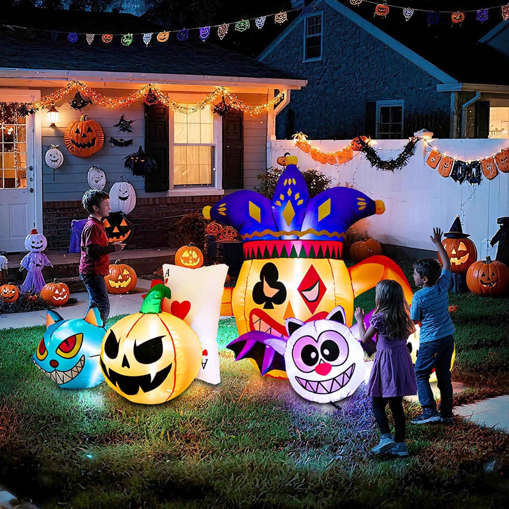 AKEYDIY porch display with inflatables enhancing home curb appeal and welcoming guests