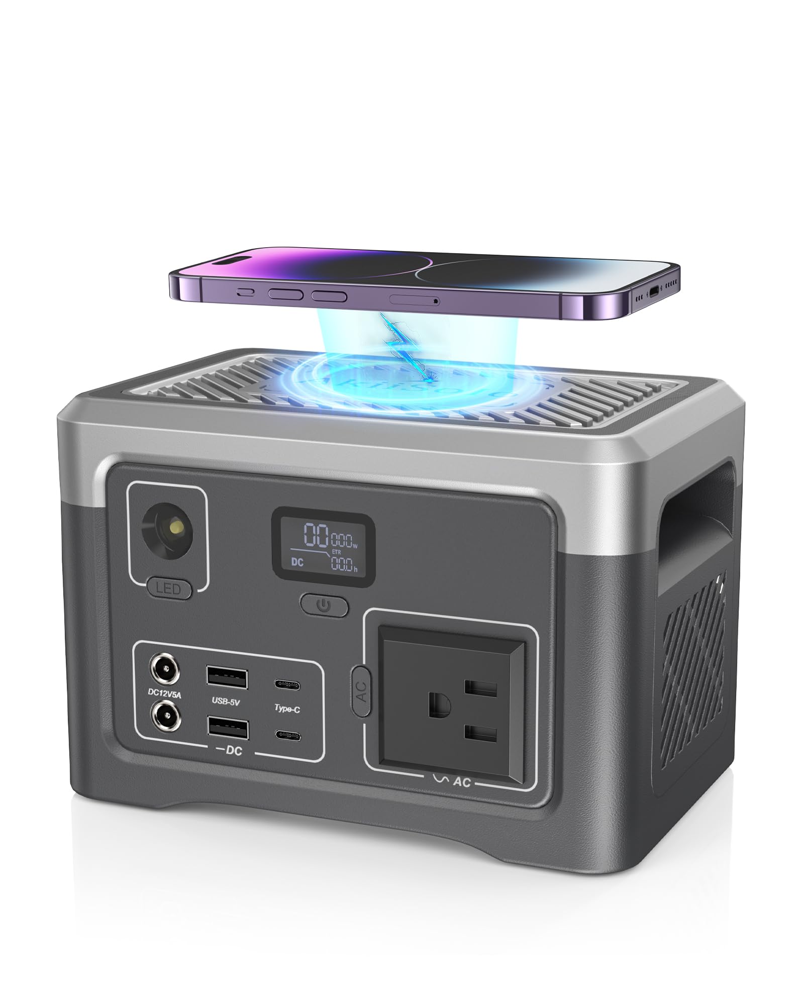 Akiisolo front panel showing ports and quick device charging benefits