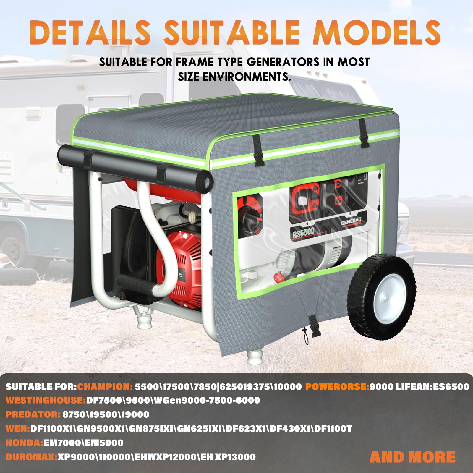 akkkan cover installed on running generator in yard, protects from rain and dust